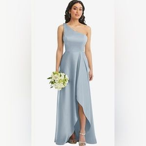 Dessy Charmeuse One Shoulder Dress with Pockets Mist Dusty Blue Bridesmaid